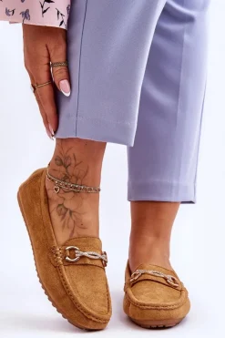 Klasyczne Zamszowe Mokasyny Z Ozdobą Camel Amera