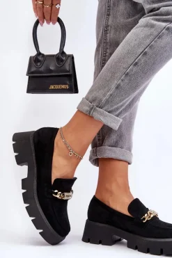 Klasyczne Zamszowe Mokasyny Na Masywnej Platformie Czarne Catch Me!