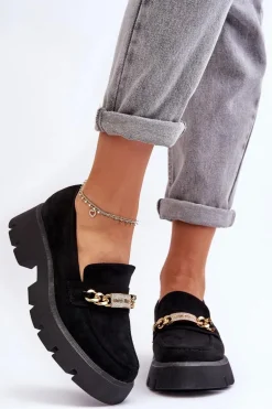 Klasyczne Zamszowe Mokasyny Na Masywnej Platformie Czarne Catch Me!