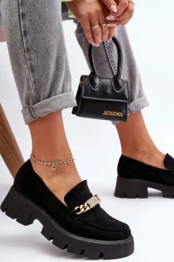 Klasyczne Zamszowe Mokasyny Na Masywnej Platformie Czarne Catch Me!