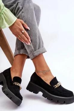 Klasyczne Zamszowe Mokasyny Na Masywnej Platformie Czarne Catch Me!