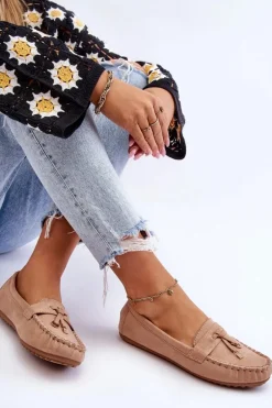 Klasyczne Zamszowe Mokasyny Ciemnobeżowe Good Time