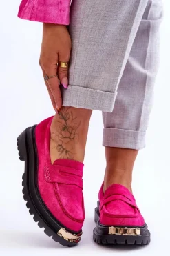 Klasyczne Zamszowe Mokasyny Z Ozdobą Fuksja Monaro