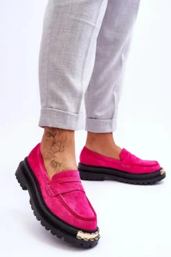 Klasyczne Zamszowe Mokasyny Z Ozdobą Fuksja Monaro