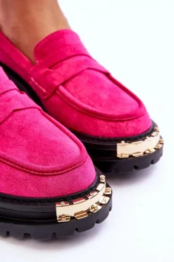 Klasyczne Zamszowe Mokasyny Z Ozdobą Fuksja Monaro