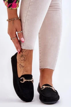 Klasyczne Zamszowe Mokasyny Z Ozdobą Czarne Arla