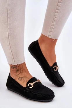 Klasyczne Zamszowe Mokasyny Z Ozdobą Czarne Arla