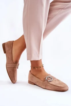 Klasyczne Zamszowe Mokasyny Ciemnobeżowe Halla