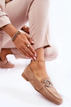 Klasyczne Zamszowe Mokasyny Ciemnobeżowe Halla