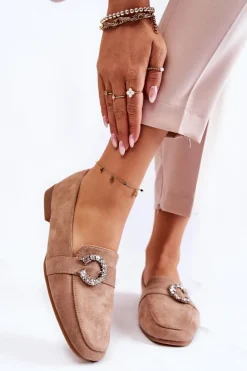 Klasyczne Zamszowe Mokasyny Ciemnobeżowe Halla