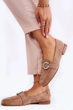 Klasyczne Zamszowe Mokasyny Ciemnobeżowe Halla