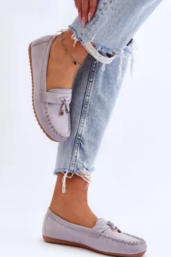 Klasyczne Zamszowe Mokasyny Szare Good Time