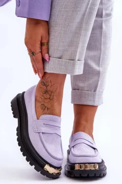 Klasyczne Zamszowe Mokasyny Z Ozdobą Fioletowe Monaro