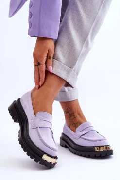 Klasyczne Zamszowe Mokasyny Z Ozdobą Fioletowe Monaro