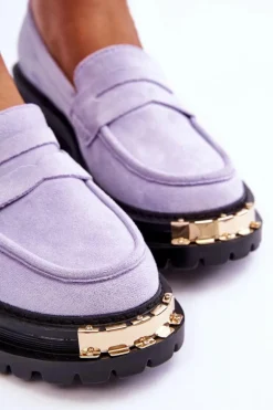 Klasyczne Zamszowe Mokasyny Z Ozdobą Fioletowe Monaro