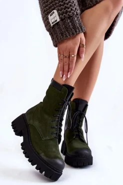 Klasyczne Zamszowe Ocieplane Botki Zielone Lemar Caima