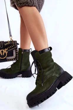 Klasyczne Zamszowe Ocieplane Botki Zielone Lemar Caima