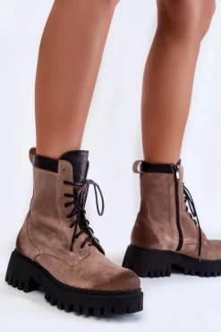 Klasyczne Zamszowe Ocieplane Botki Brązowe Lemar Caima