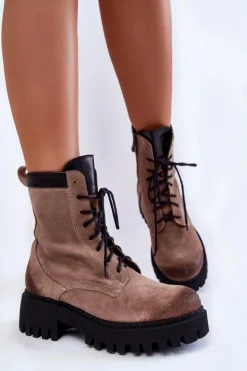 Klasyczne Zamszowe Ocieplane Botki Brązowe Lemar Caima