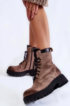 Klasyczne Zamszowe Ocieplane Botki Brązowe Lemar Caima