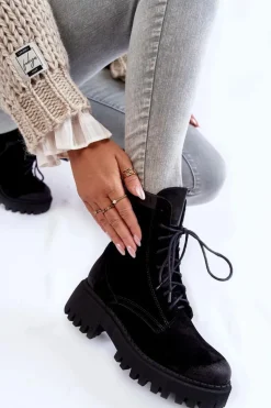 Klasyczne Zamszowe Ocieplane Botki Czarne Lemar Caima