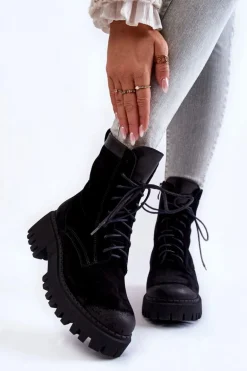 Klasyczne Zamszowe Ocieplane Botki Czarne Lemar Caima