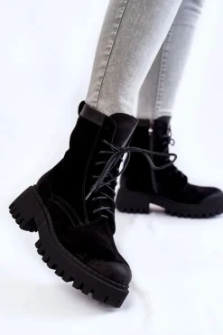 Klasyczne Zamszowe Ocieplane Botki Czarne Lemar Caima