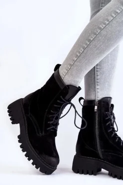 Klasyczne Zamszowe Ocieplane Botki Czarne Lemar Caima