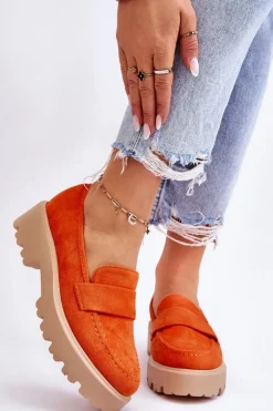 Klasyczne Zamszowe Półbuty Mokasyny Pomarańczowe Corrin