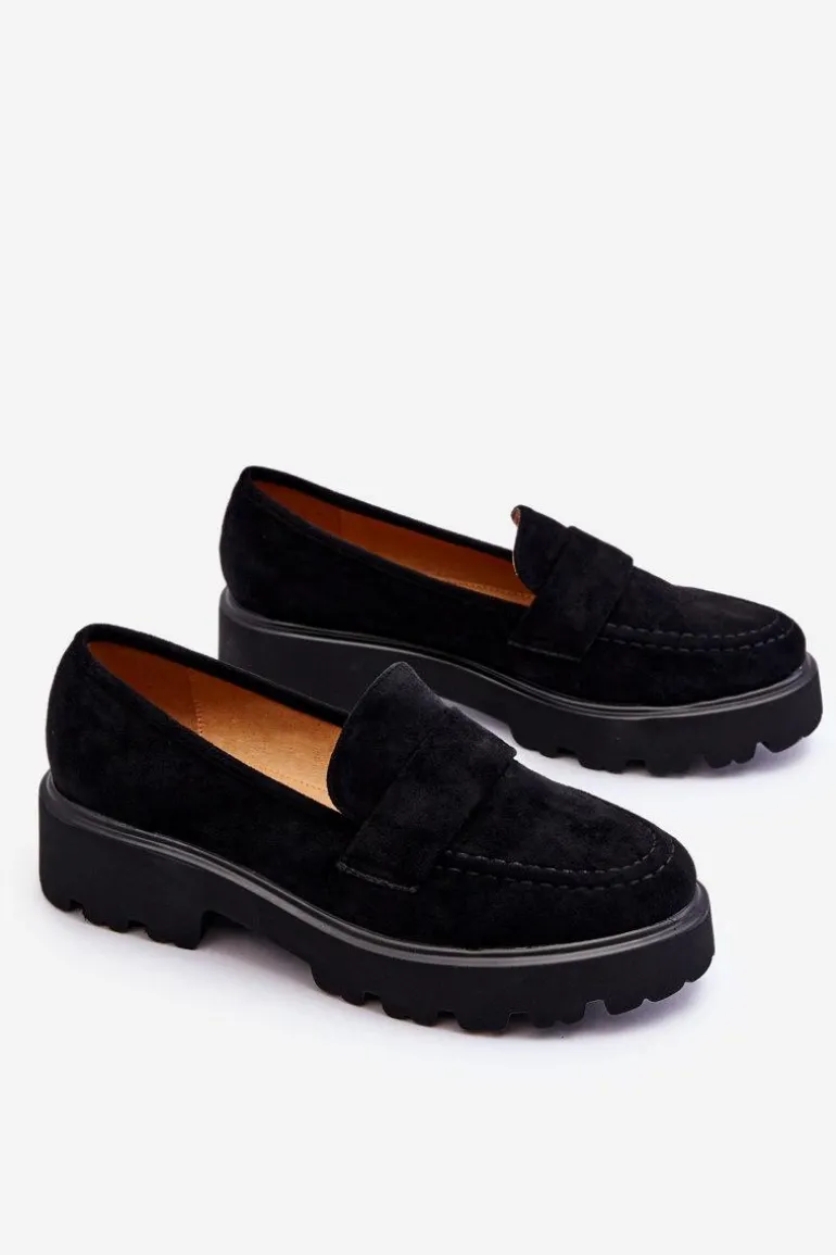 Klasyczne Zamszowe Półbuty Mokasyny Czarne Corrin