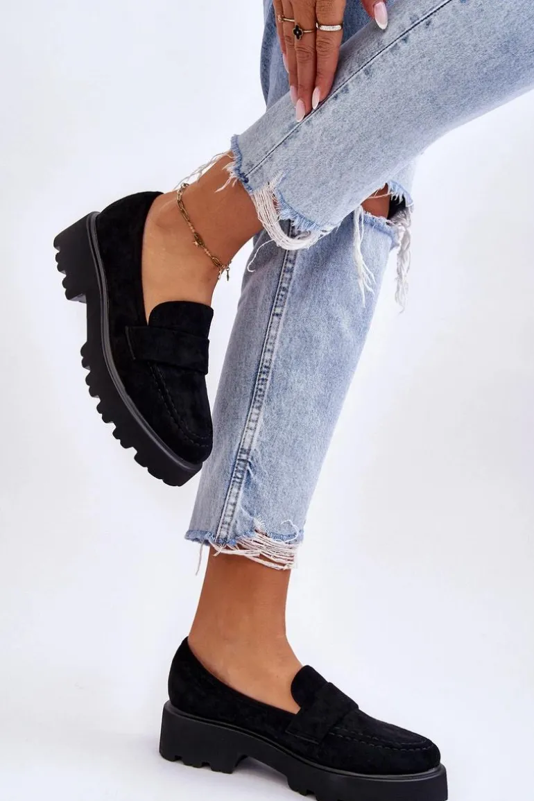 Klasyczne Zamszowe Półbuty Mokasyny Czarne Corrin