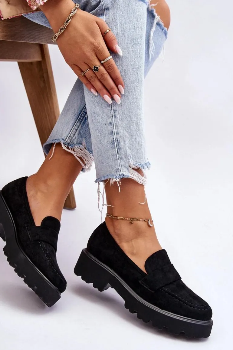 Klasyczne Zamszowe Półbuty Mokasyny Czarne Corrin