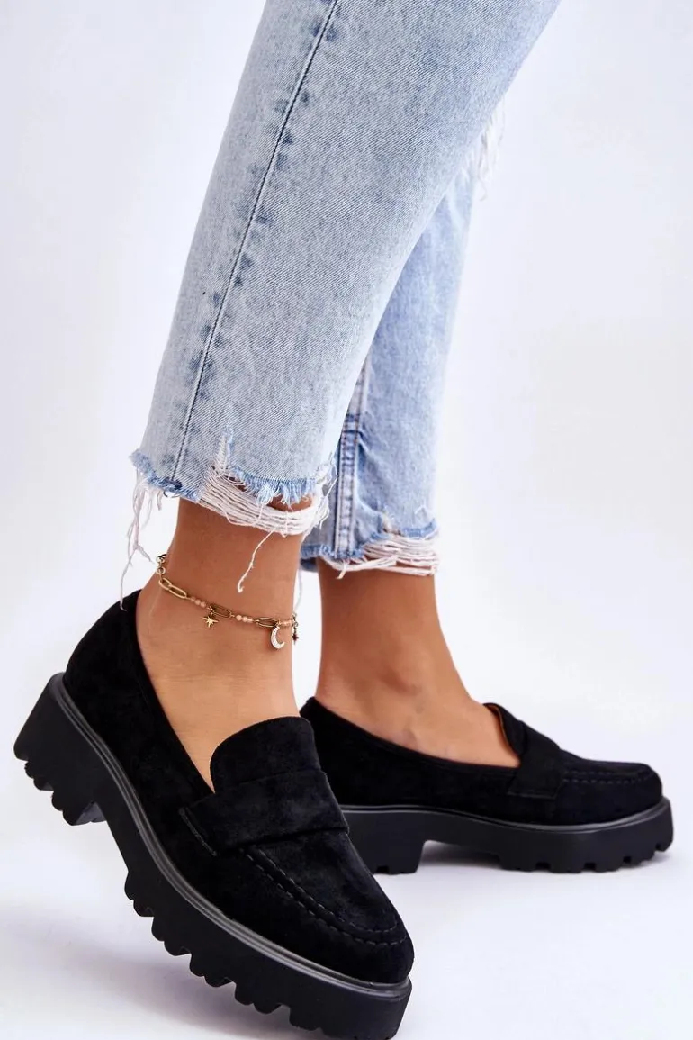 Klasyczne Zamszowe Półbuty Mokasyny Czarne Corrin