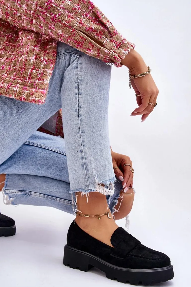 Klasyczne Zamszowe Półbuty Mokasyny Czarne Corrin