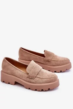 Klasyczne Zamszowe Półbuty Mokasyny Beżowe Corrin
