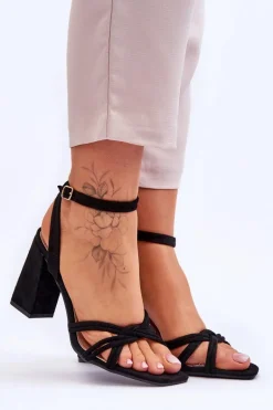 Klasyczne Zamszowe Sandały Na Słupku Czarne Bernett