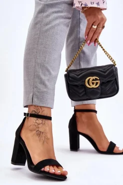 Klasyczne Zamszowe Sandały Na Słupku Czarne Amina