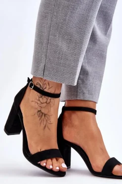 Klasyczne Zamszowe Sandały Na Słupku Czarne Amina