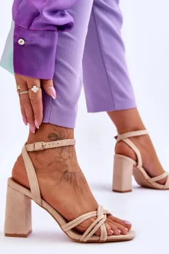 Klasyczne Zamszowe Sandały Na Słupku Beżowe Bernett