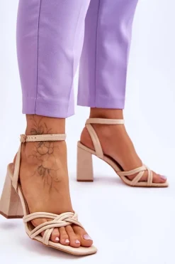 Klasyczne Zamszowe Sandały Na Słupku Beżowe Bernett