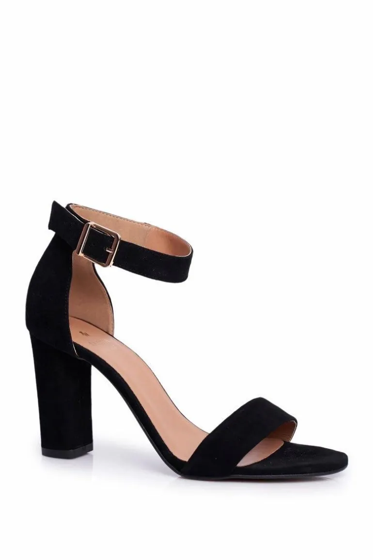 Klasyczne Zamszowe Sandały Na Słupku Laura Messi 1760 Czarne
