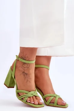 Klasyczne Zamszowe Sandały Na Słupku Zielone Bernett