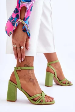 Klasyczne Zamszowe Sandały Na Słupku Zielone Bernett