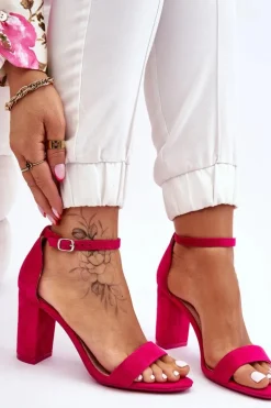 Klasyczne Zamszowe Sandały Na Słupku Fuksja Amina