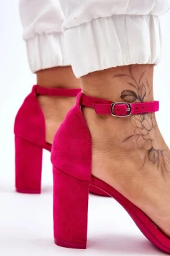 Klasyczne Zamszowe Sandały Na Słupku Fuksja Amina