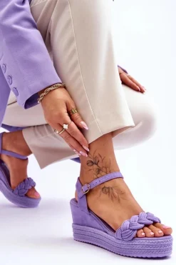 Klasyczne Zamszowe Sandały Na Koturnie Fioletowe Denisse