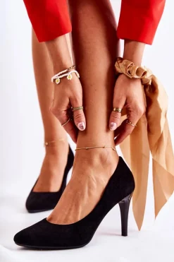 Klasyczne Zamszowe Szpilki Czarne Magically