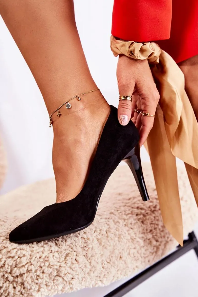 Klasyczne Zamszowe Szpilki Czarne Magically