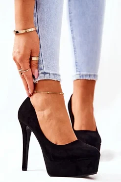 Klasyczne Zamszowe Szpilki Na Platformie Czarne Silly