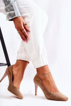 Klasyczne Zamszowe Szpilki Brązowe Magically